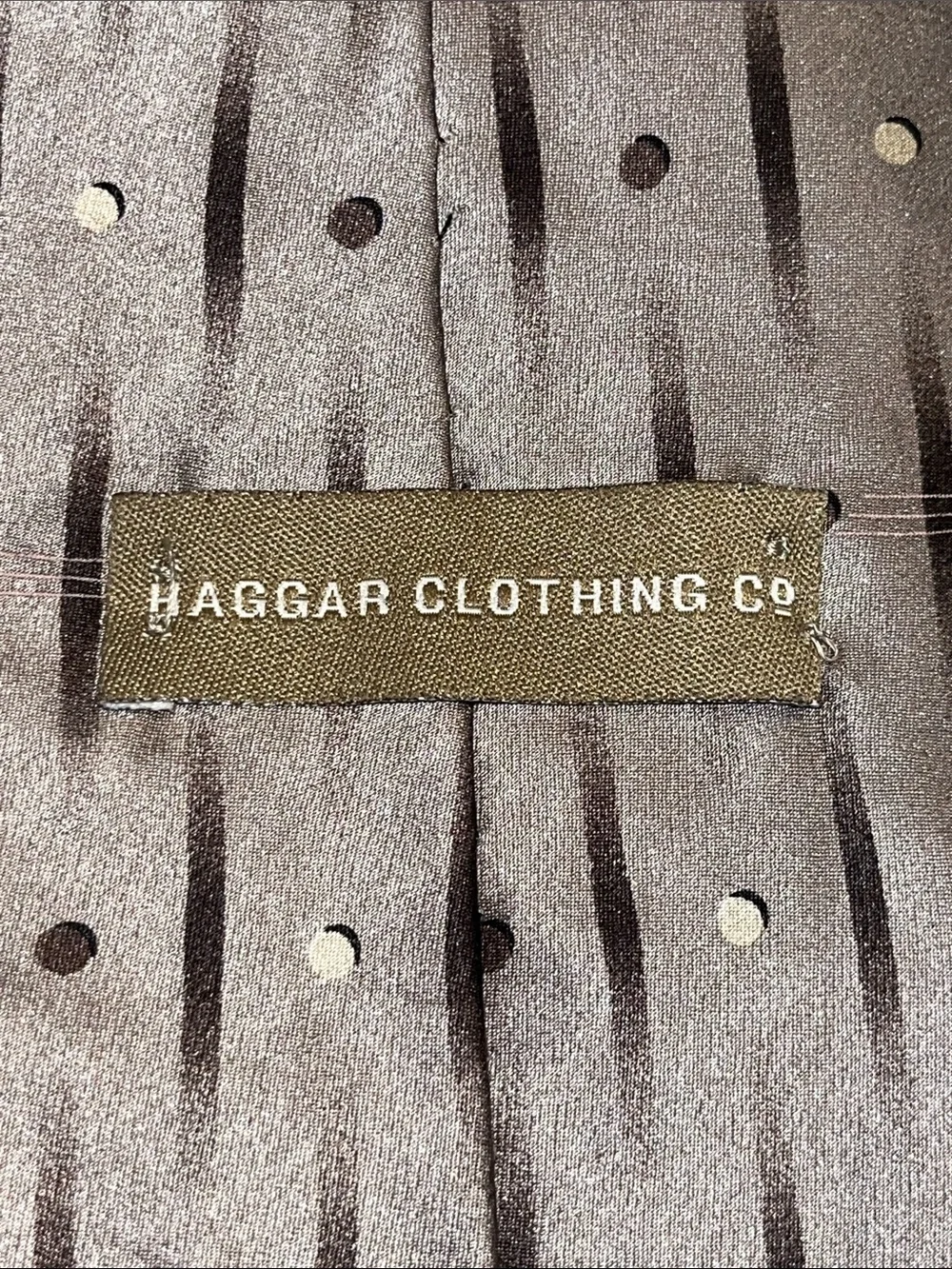 Haggar Taupe Silk Tie with Gold Dot and Brown Stripe Accents
